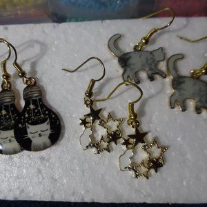 3 PAIR OF KITTY EARRINGS NEW PIERCED